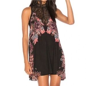 Intimately Free People Marsha Dark Floral Lace Slip Dress Size XS Mock Neck
